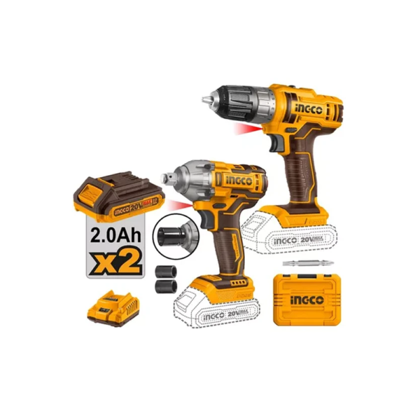 SET ATORNILLADOR DE IMPACTO Y TALADRO +2 BAT 2AMP Y CARGADOR 20V INGCO MALETA AMARILLA